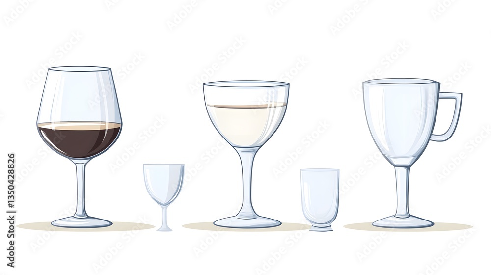 Elegant Empty Cup Glasses for Cocktails, Alcohol, and Coffee in a Stylish Setting Elegant Empty Cup Glasses for Cocktails, Alcohol, and Coffee in a Stylish Setting