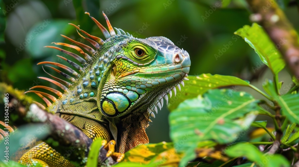 Obraz premium Vibrant Costa Rican exotic animals surrounded by jungle foliage.