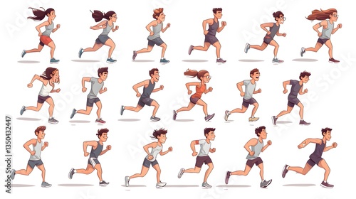 Wallpaper Mural Dynamic Cartoon Illustration of Athlete and Runner Men in Action for Fitness Promotions Torontodigital.ca