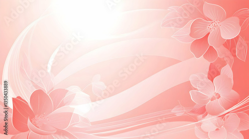 Pink floral background design, soft light, flowing lines, gentle breeze, ideal for feminine product packaging or website
