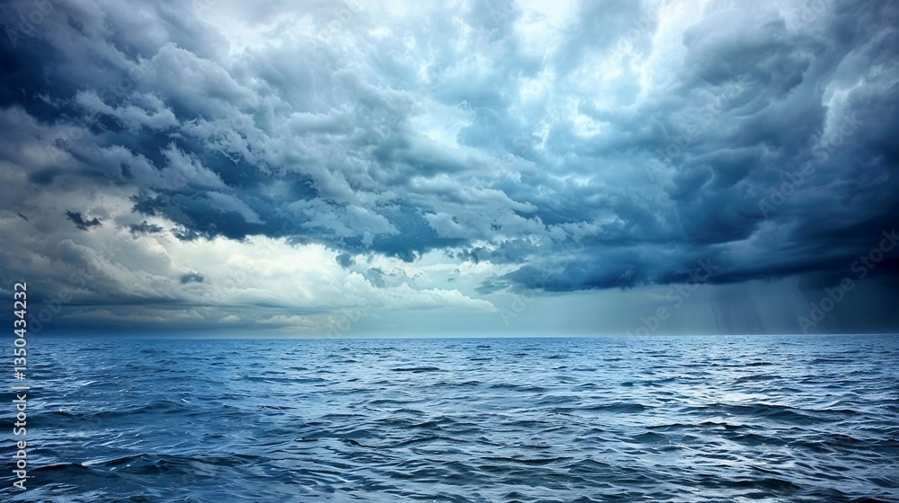Fototapeta premium Ocean storm, dark clouds, rain, dramatic sky, weather, nature, background, wallpaper