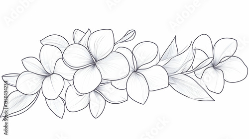 Plumeria flowers line art illustration, tropical floral design,  website header, invitation card