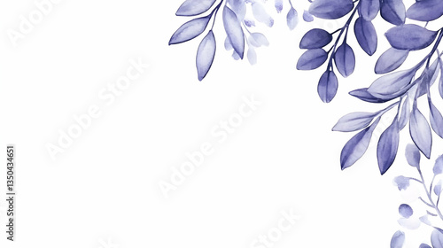 Purple leaves corner frame, white background, design template, ideal for invitations