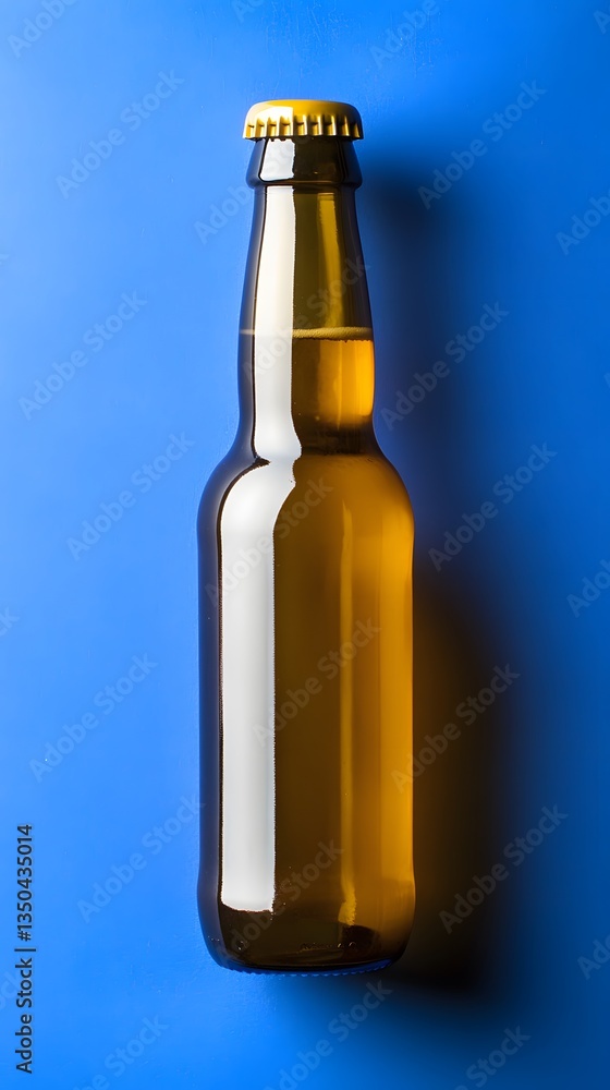 Single Beer Bottle on Blue Background Studio Shot Single Beer Bottle on Blue Background Studio Shot