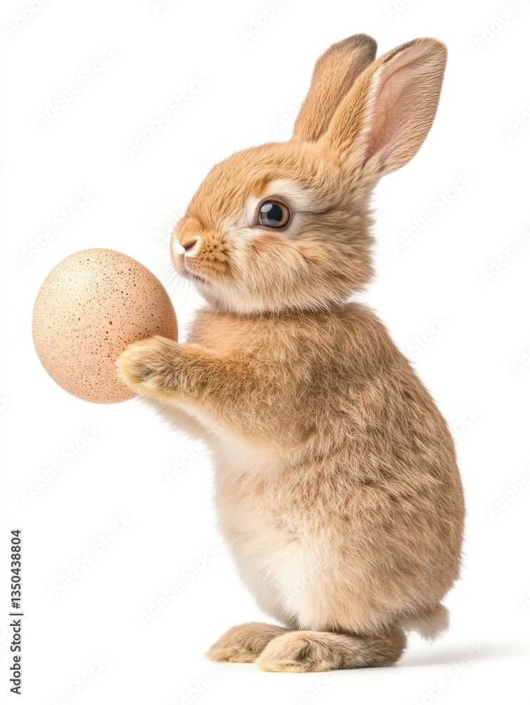 Obraz premium Cute fluffy rabbit holding an Easter egg, perfect for Easter celebrations with a soft color palette and cheerful emotions Ideal for spring themed projects