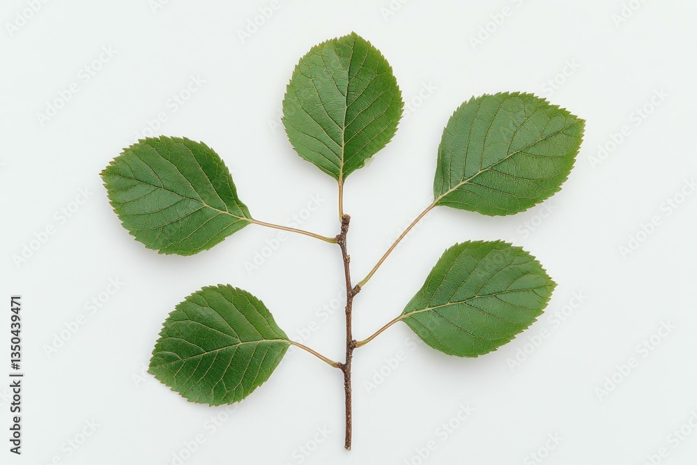 Fototapeta premium Fresh green leaves on a white background showcasing the beauty of nature, ideal for health and wellness concepts, botanical themes, and sustainable living