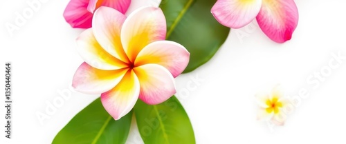Single frangipani blossom, vibrant petals, white background, bloom, perfume