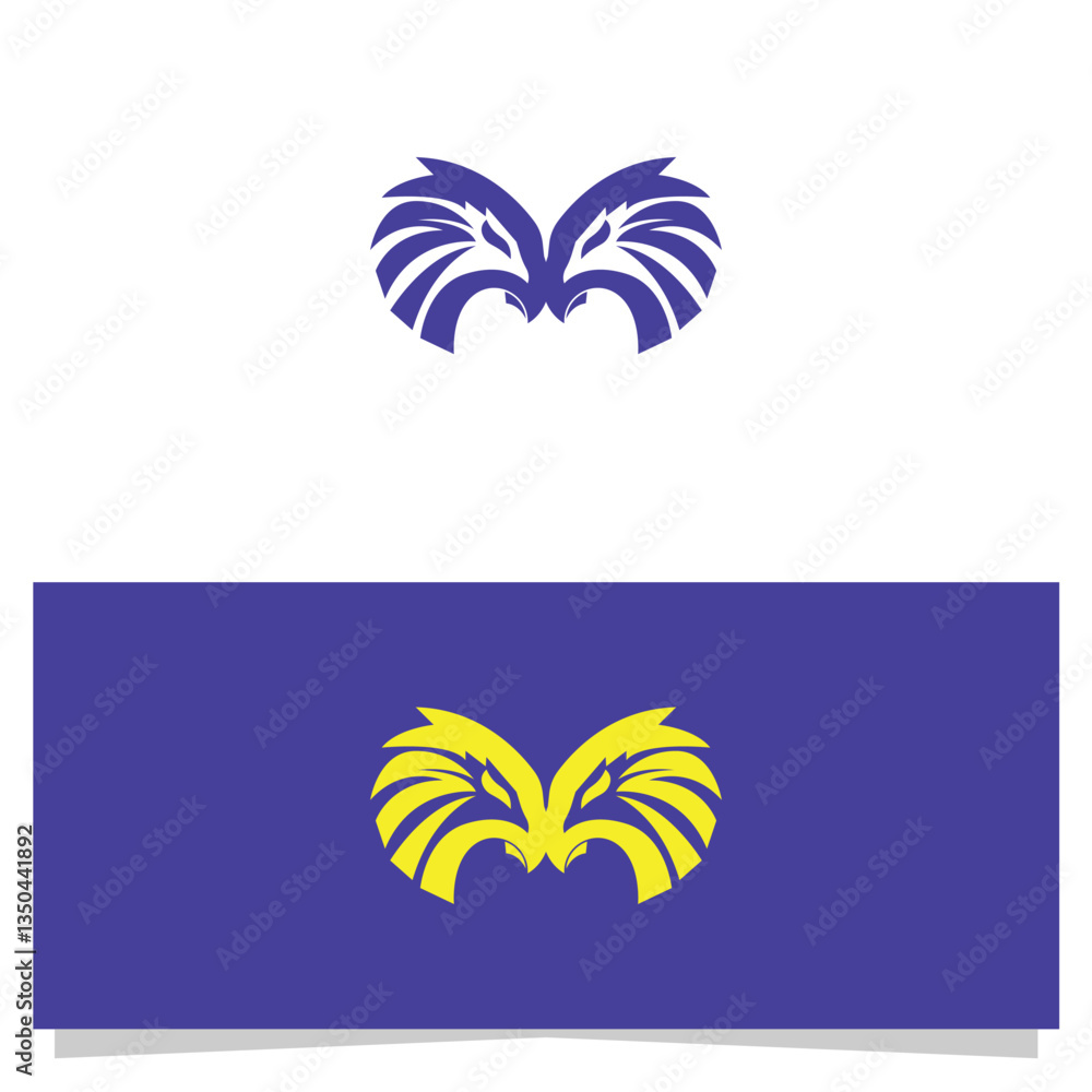 Obraz premium Stylized Owl Face Logos in Blue and Yellow for Brand Identity