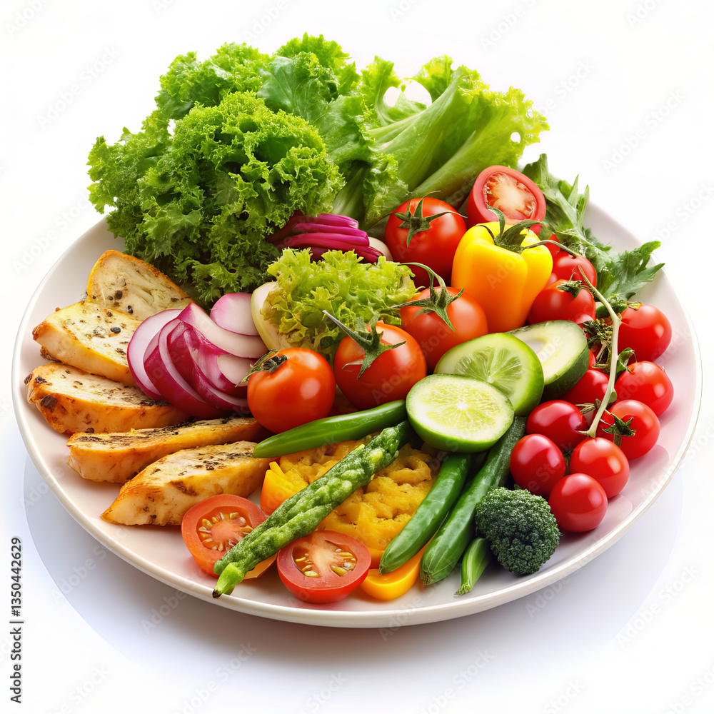 Beautiful healthy food dinner, with fresh vegetables on a white isolated background (3) Beautiful healthy food dinner, with fresh vegetables on a white isolated background (3)