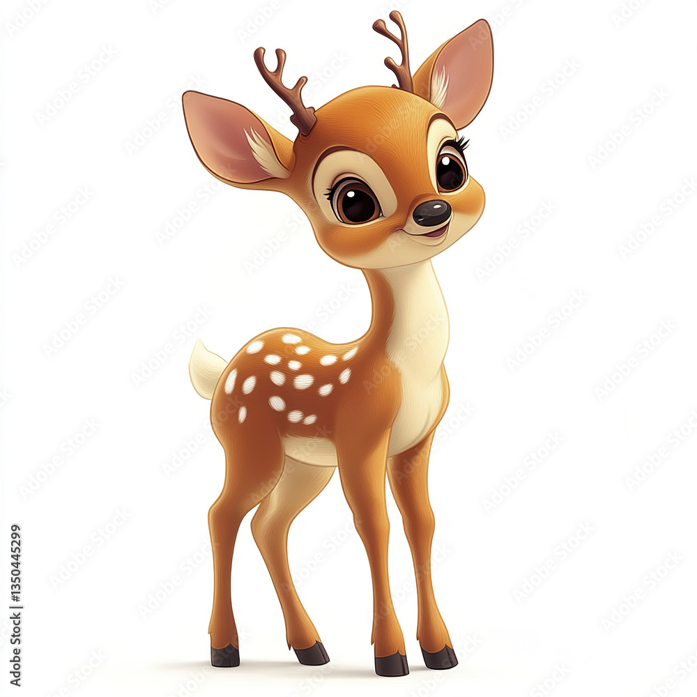 Obraz premium cheerful cartoon deer fawn with tiny white spots and friendly expression