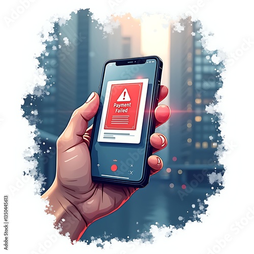 Hand holding smartphone displaying payment failed message in urban setting.