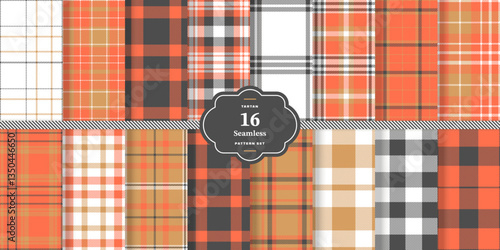 Soft Crimson and Cream Bisque Seamless Tartan Textile DesignSet of 16