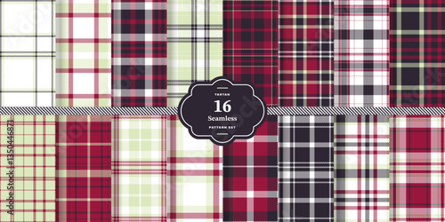 Plaid pattern seamless. Pale Straw & Cream Bisque Tartan Textile Design.Set of 16