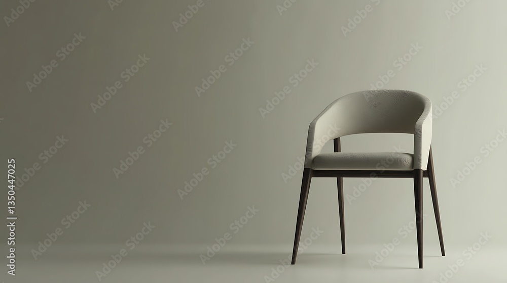 A Modern Dining Chair Positioned on the Right Side with Space Left for Branding and a Soft Grey Background for Simplicity. A Modern Dining Chair Positioned on the Right Side with Space Left for Branding and a Soft Grey Background for Simplicity.