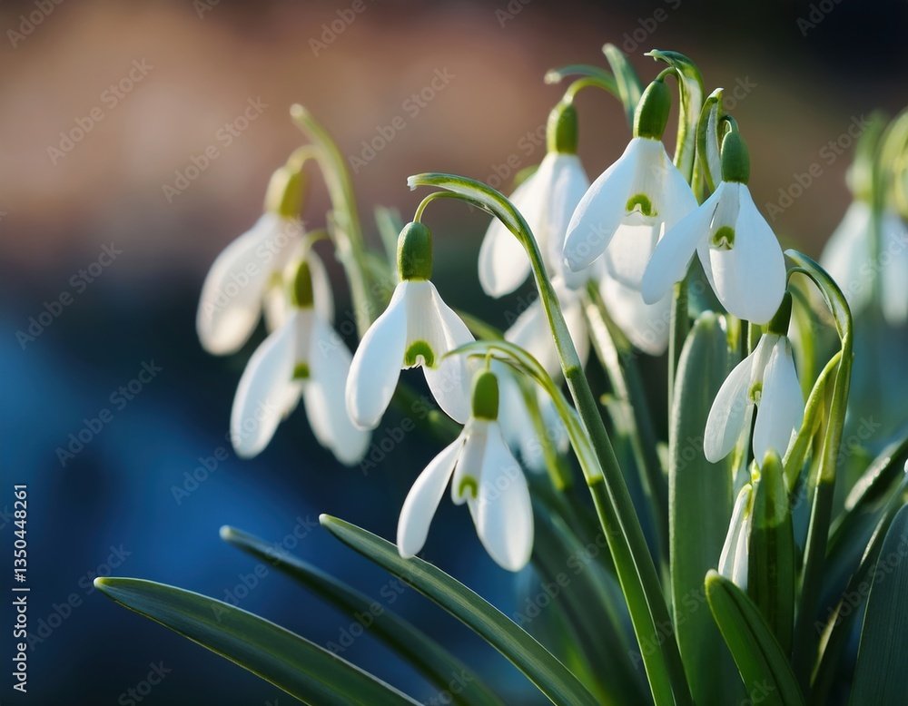 Fototapeta premium Close-up of blooming white snowdrops in spring garden
