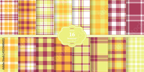 Pale Cream and Cream Bisque Seamless Tartan Textile DesignSet of 16