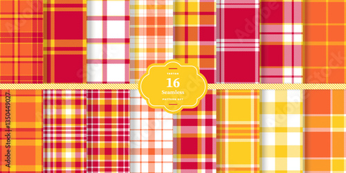 Muted Coral Seamless Tartan with Cream Bisque accents Textile DesignSet of 16