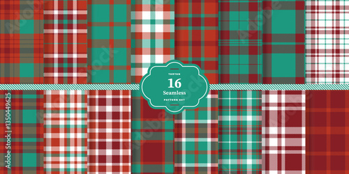 Vibrant Red and Cream Bisque Seamless Tartan Textile DesignSet of 16