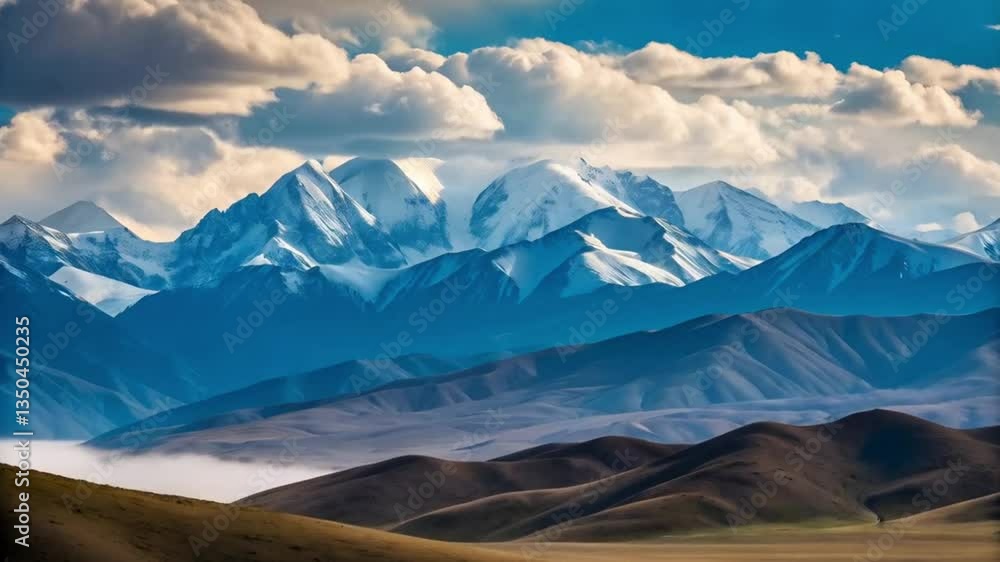 Stunning himalayas mountain range with deep blue sky, rugged peaks and clouds Stunning himalayas mountain range with deep blue sky, rugged peaks and clouds
