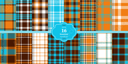 Charcoal Gray Tartan patterns fabric texture. Modern Cream Bisque Seamless TartanSet of 16