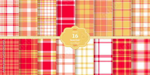 Cream Bisque and Soft Vanilla Seamless Tartan Textile DesignSet of 16