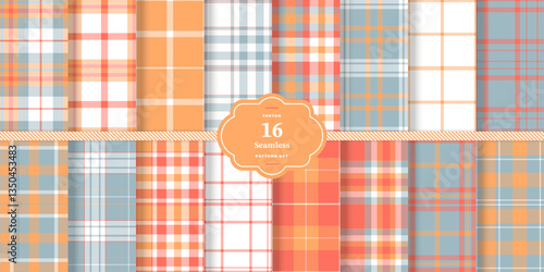 Modern Seamless Tartan featuring Bright Canary and Cream Bisque Textile DesignSet of 16