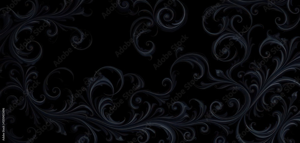 Intricate charcoal swirls on a deep black backdrop, complex, ink, ebony Intricate charcoal swirls on a deep black backdrop, complex, ink, ebony