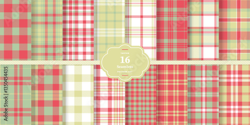 Dusty Rose Seamless Tartan with Cream Bisque accents Textile DesignSet of 16