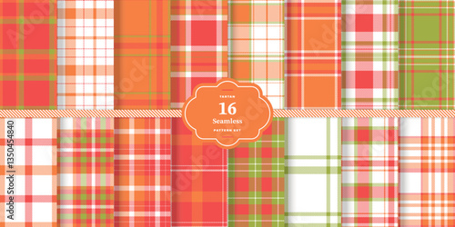Modern Seamless Tartan featuring Cream Bisque and Dark Mustard Textile DesignSet of 16