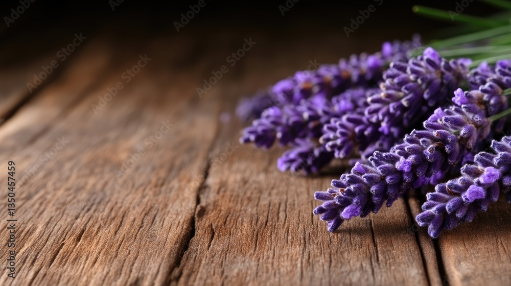 Fototapeta premium Fresh Lavender Blossoms on Rustic Wood