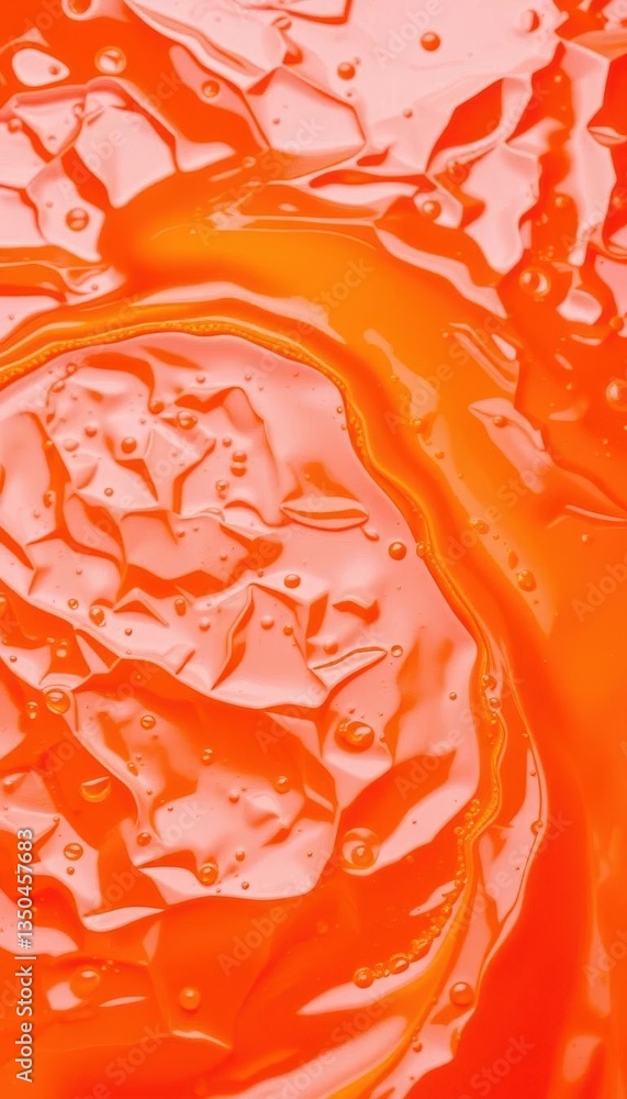 Viscous, glowing orange liquid flowing slowly, with a crinkled surface, light, shiny Viscous, glowing orange liquid flowing slowly, with a crinkled surface, light, shiny
