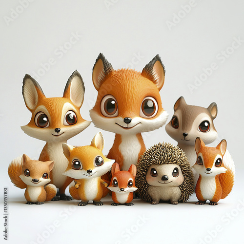 Fototapeta Naklejka Na Ścianę i Meble -  group of adorable cartoon woodland animals with big eyes