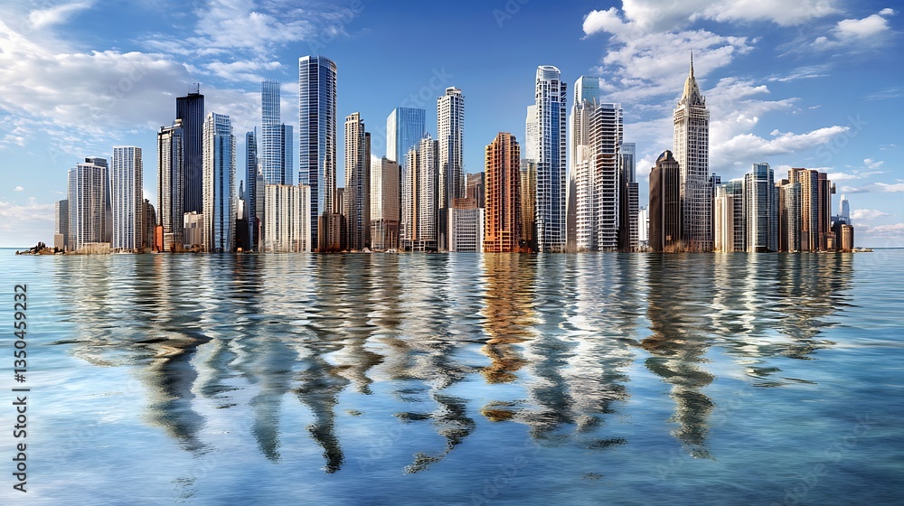 Fototapeta premium Cityscape flooded with skyline reflection.