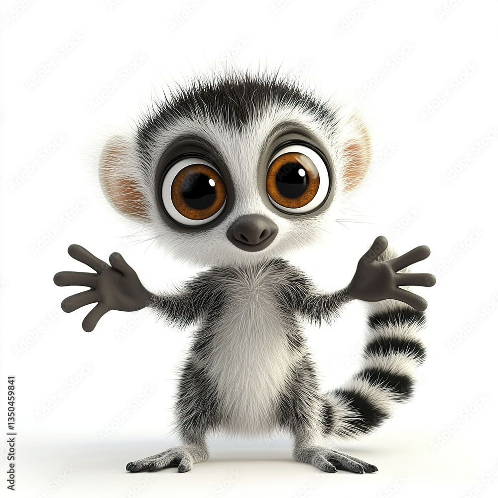 happy cartoon lemur with big round eyes and striped tail happy cartoon lemur with big round eyes and striped tail