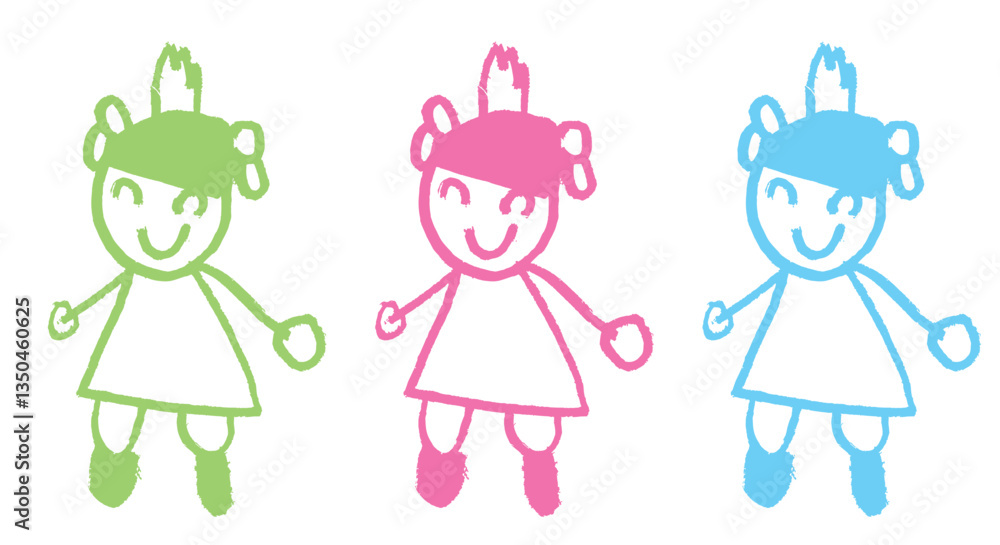 Illustration of a girl in crayon hand drawn style. Illustration of a girl in crayon hand drawn style.