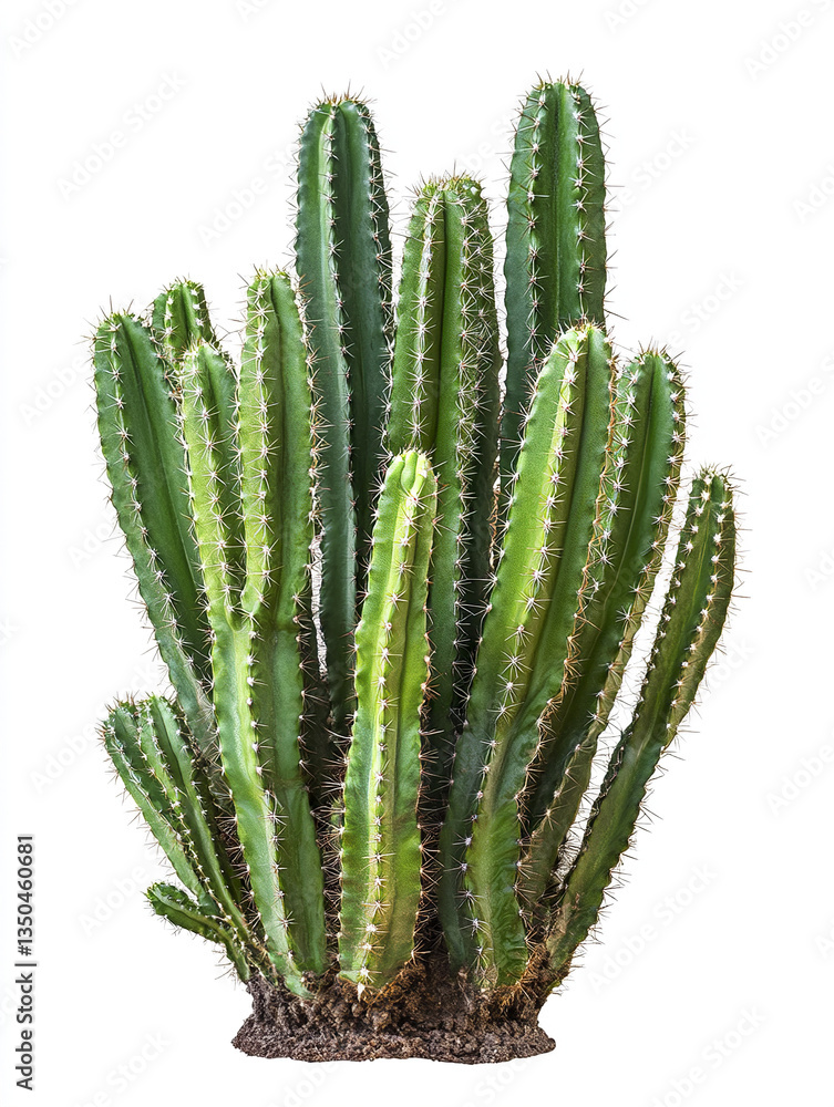 Tall green cactus with spines isolated on white background Tall green cactus with spines isolated on white background