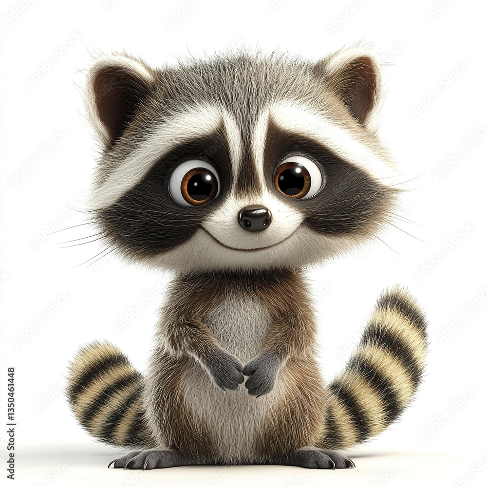 Obraz premium joyful cartoon raccoon with mischievous grin and fluffy tail