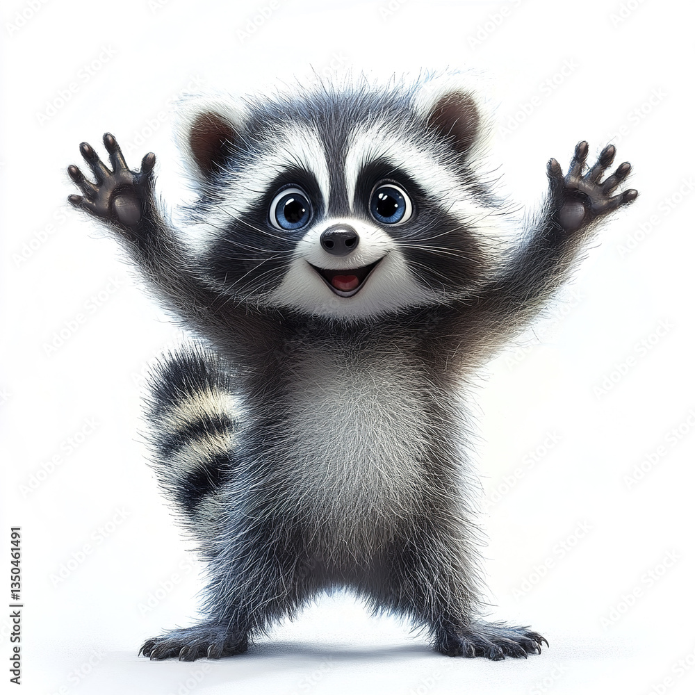 joyful cartoon raccoon with fluffy striped tail and big eyes joyful cartoon raccoon with fluffy striped tail and big eyes