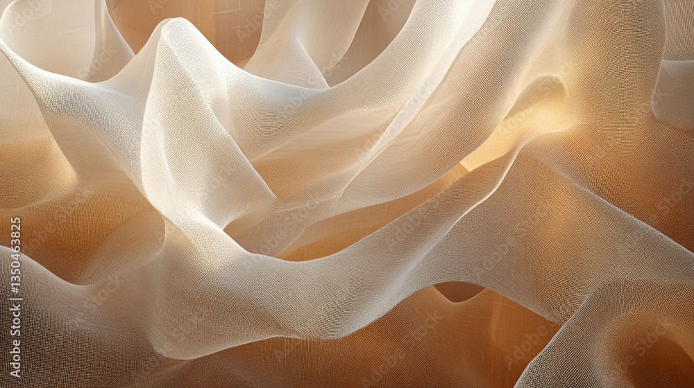 Fototapeta premium Soft, flowing fabric waves in warm tones creating an abstract background with gentle light play
