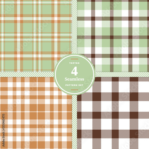 Pastel Buttercream and Cream Bisque Seamless Tartan Fabric Design Set of 4