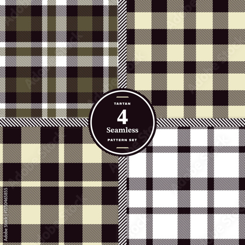 Modern Seamless Tartan featuring Cream Bisque and Soft Vanilla Fabric Design Set of 4