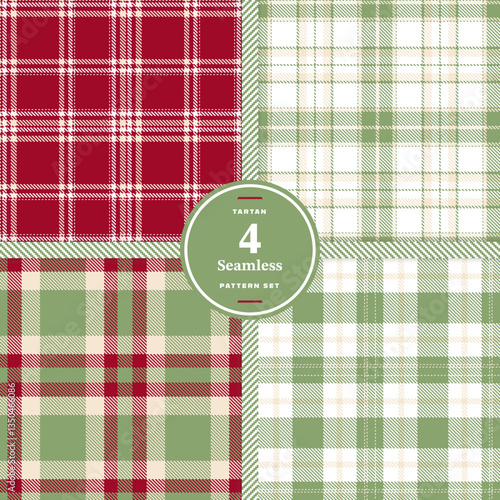 Modern Midnight Charcoal & Cream Bisque Seamless Tartan Fabric Design Set of 4