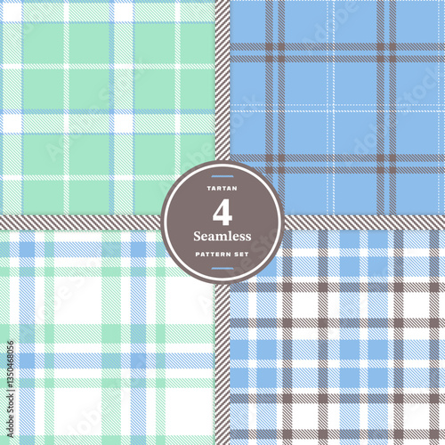 Cream Bisque and Bright Vermillion Seamless Tartan Fabric Design Set of 4