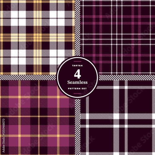 Cream Bisque and Charcoal Gray Seamless Tartan Fabric Design Set of 4