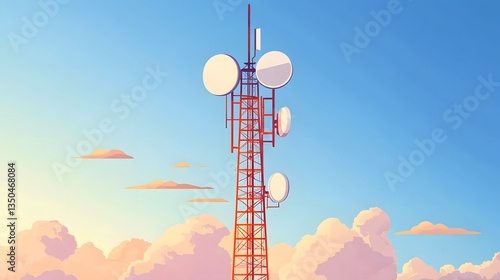 Professional telecommunications mast tower isolated on white background for technology concept
