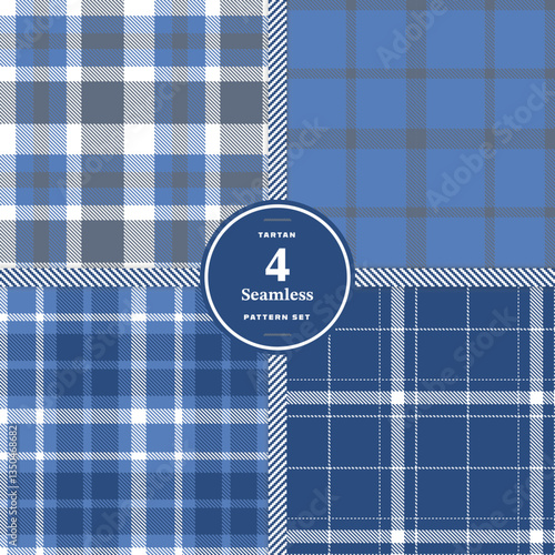 Modern Seamless Tartan featuring Cream Bisque and Charcoal Gray Fabric Design Set of 4