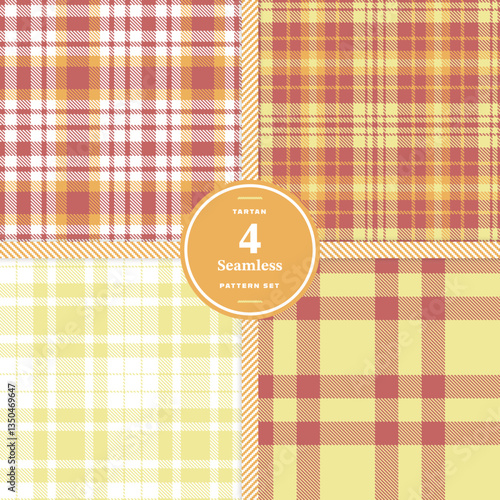 Plaid pattern seamless. Cream Bisque & Rich Saffron Tartan Fabric Design. Set of 4