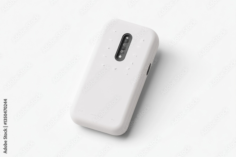 Modern, minimalist, white smartphone. Compact, simple design with a tactile feedback feature Modern, minimalist, white smartphone. Compact, simple design with a tactile feedback feature