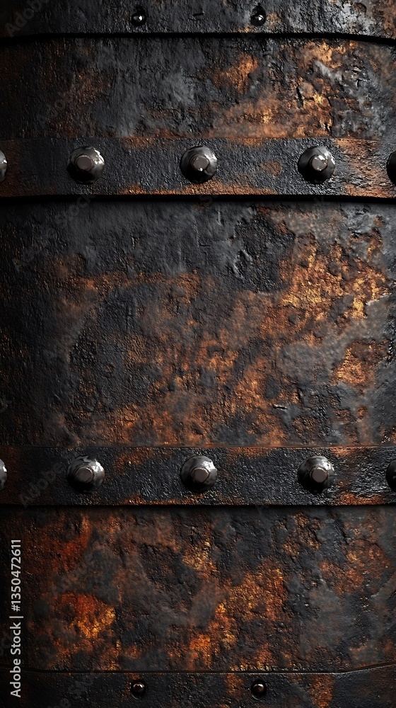 Oxidized metal barrel, riveted bands Oxidized metal barrel, riveted bands