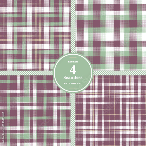 Soft Vanilla and Cream Bisque Seamless Tartan Fabric Design Set of 4